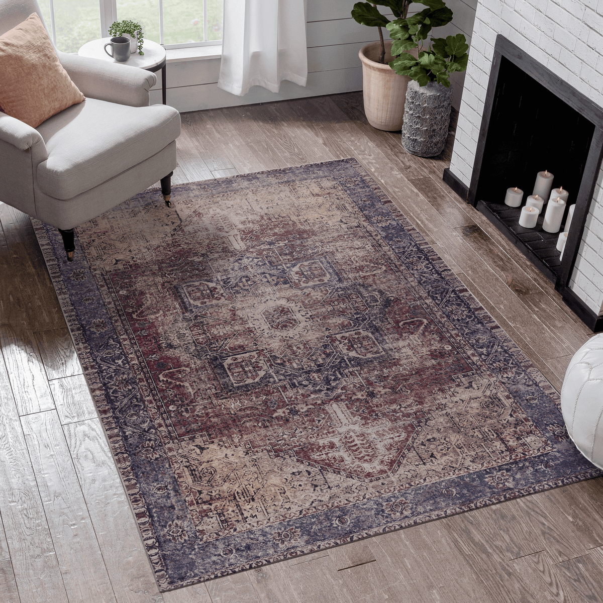MAVAL Burgundy Washable Rug 5x8 Area Rug
