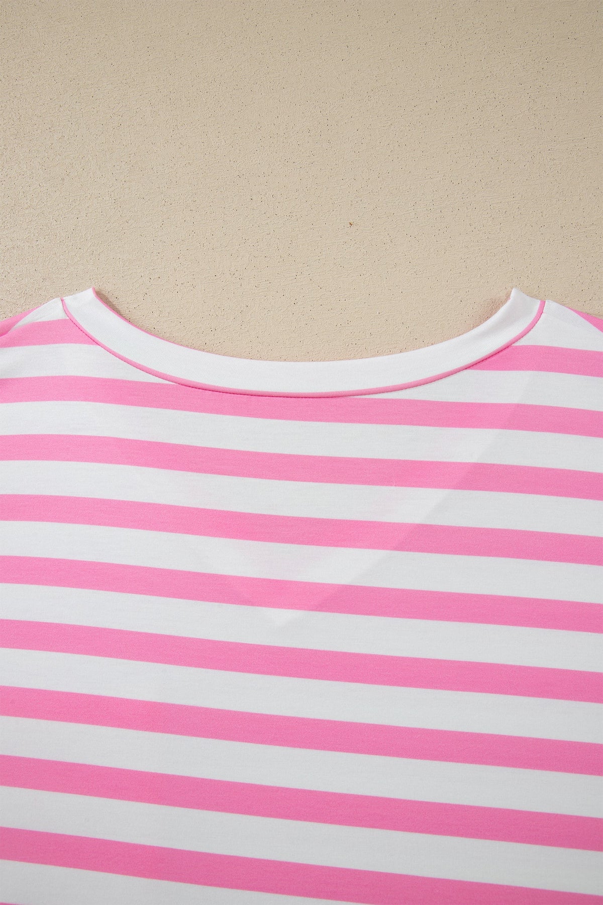 Pink Stripe Colorblock Patched Pocket V Neck Plus Size Tee