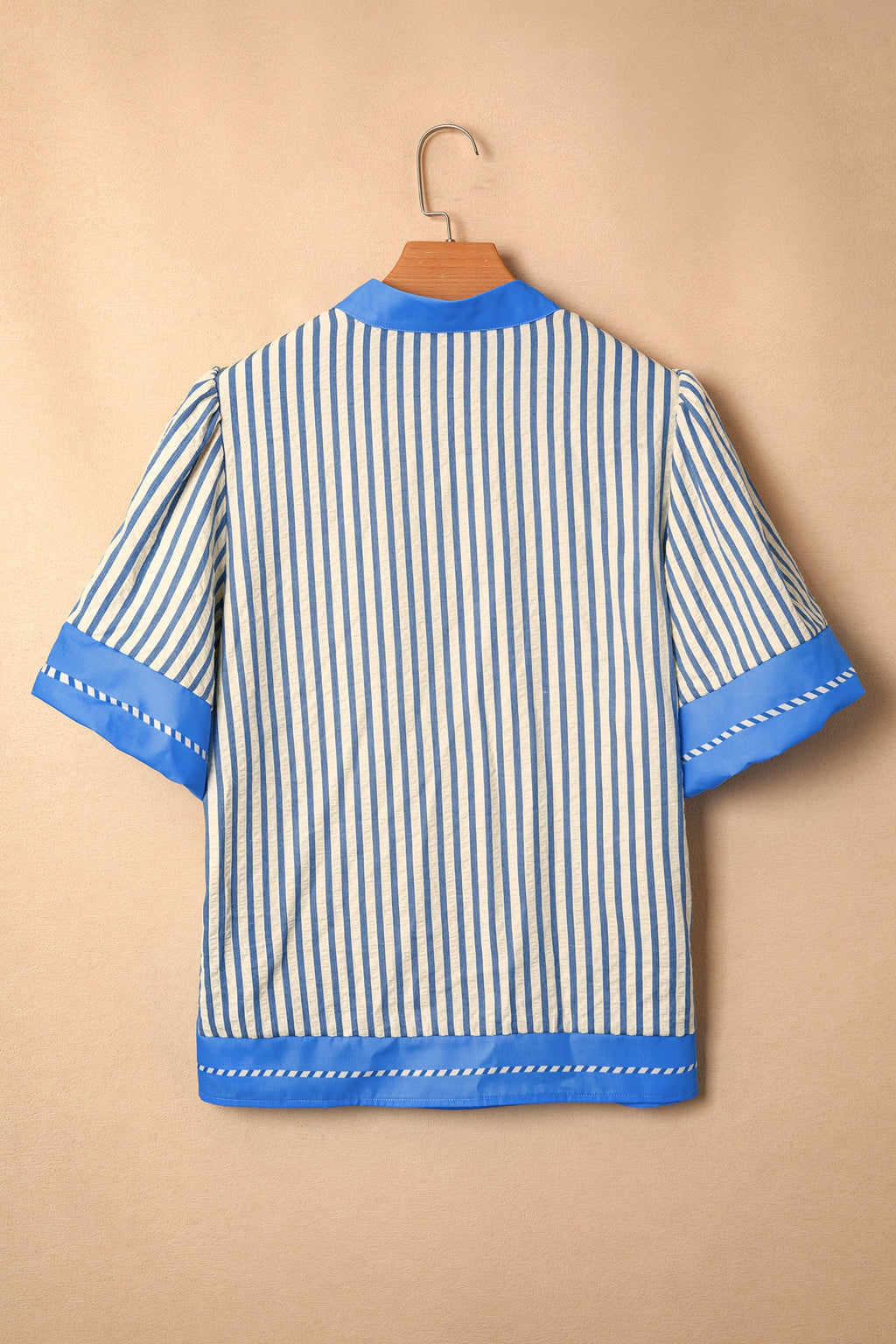 Stripe Colorblock V-Neck Short Sleeve Blouse