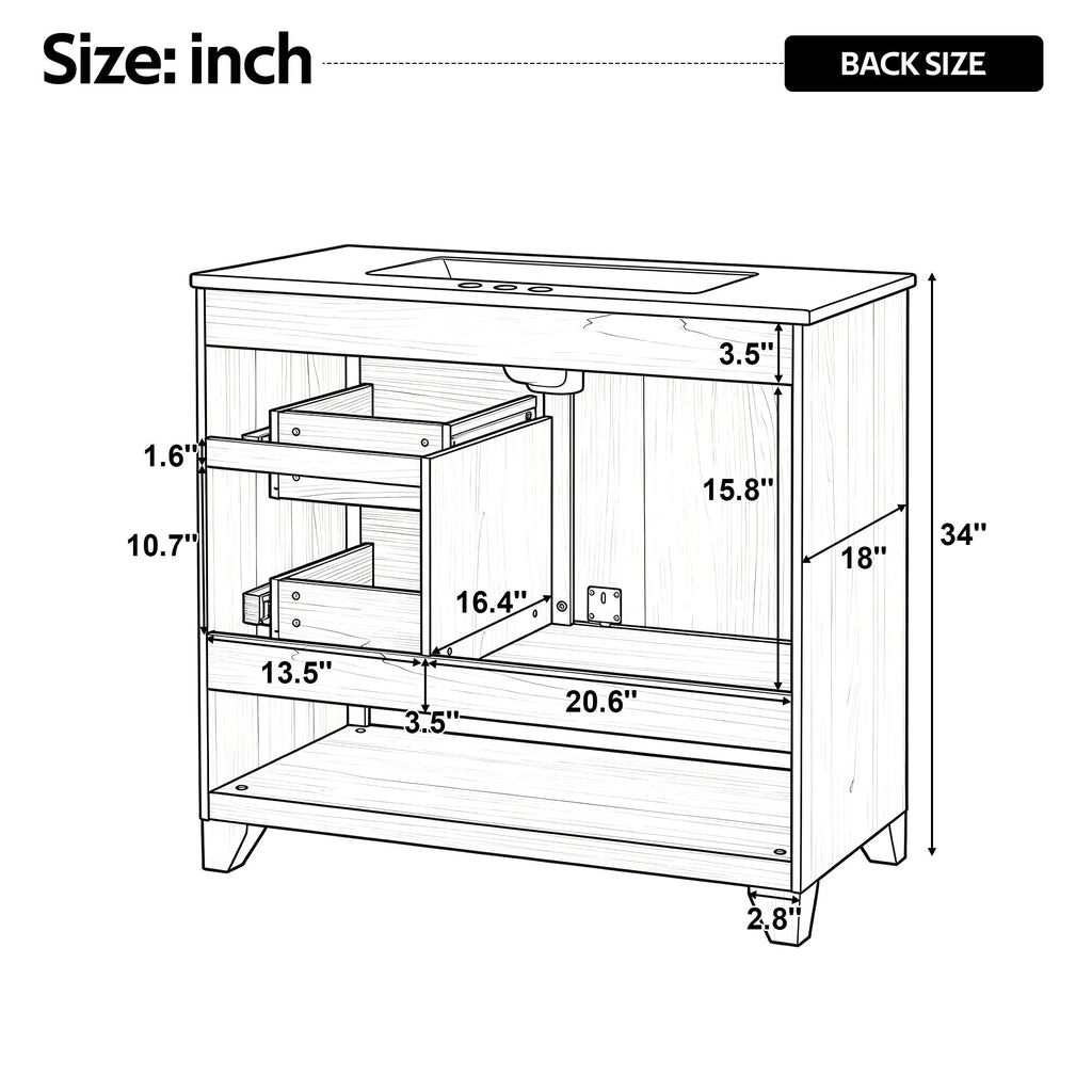 36" Bathroom Vanity with Ceramic Sink