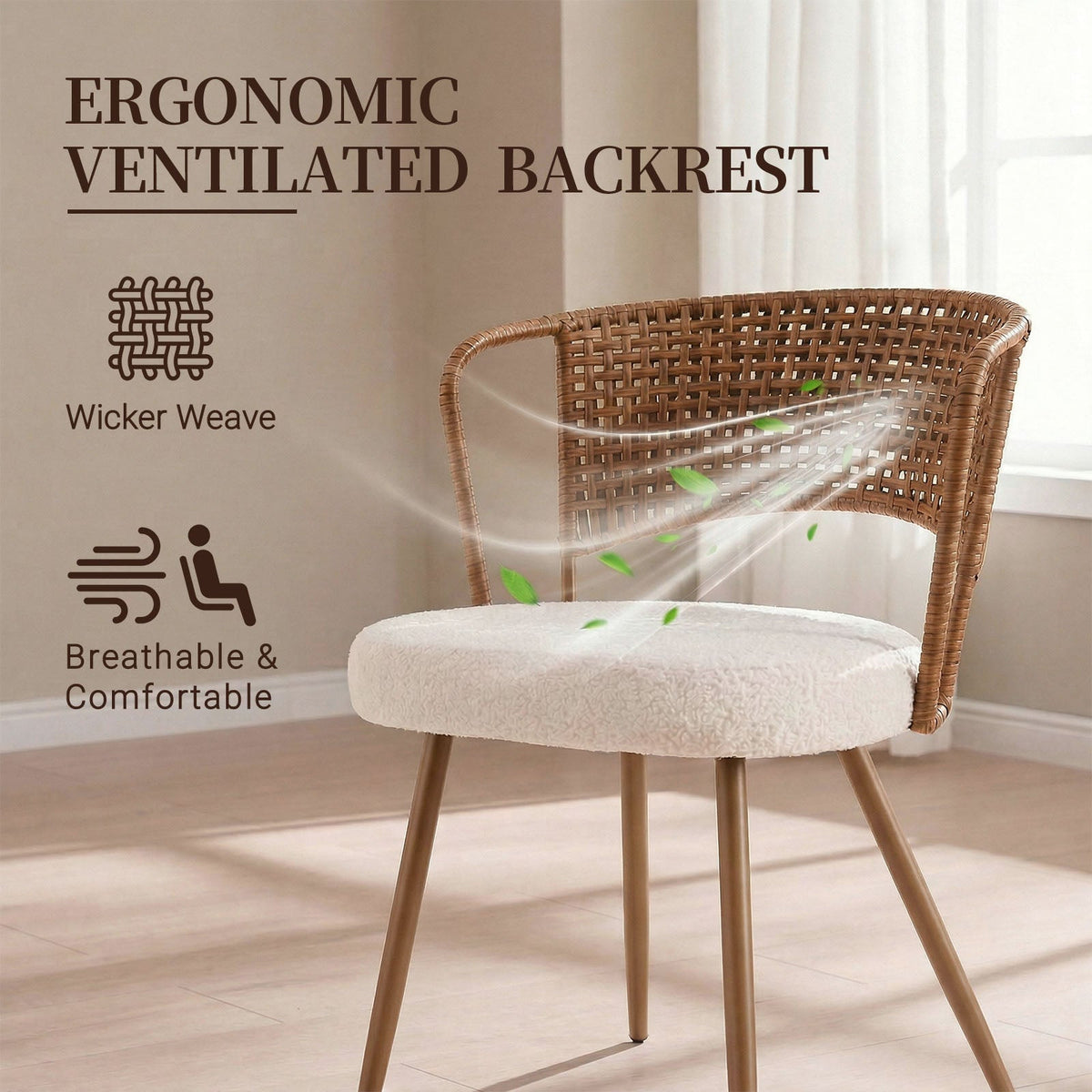 Wicker Dining Chairs - 2-Piece Set - Farmhouse Soft Cushioned