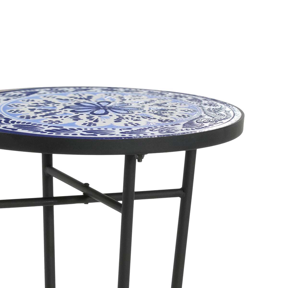 Patio Side Table, Blue + Black
