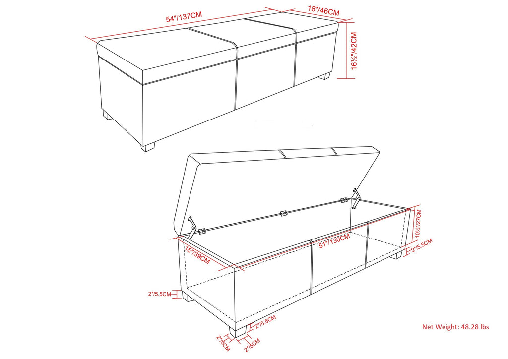 Avalon Extra Large Storage Ottoman Bench - Fawn
