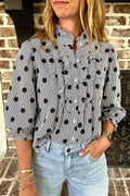 Polka Dot Ruffled Stand-Collar Shirt