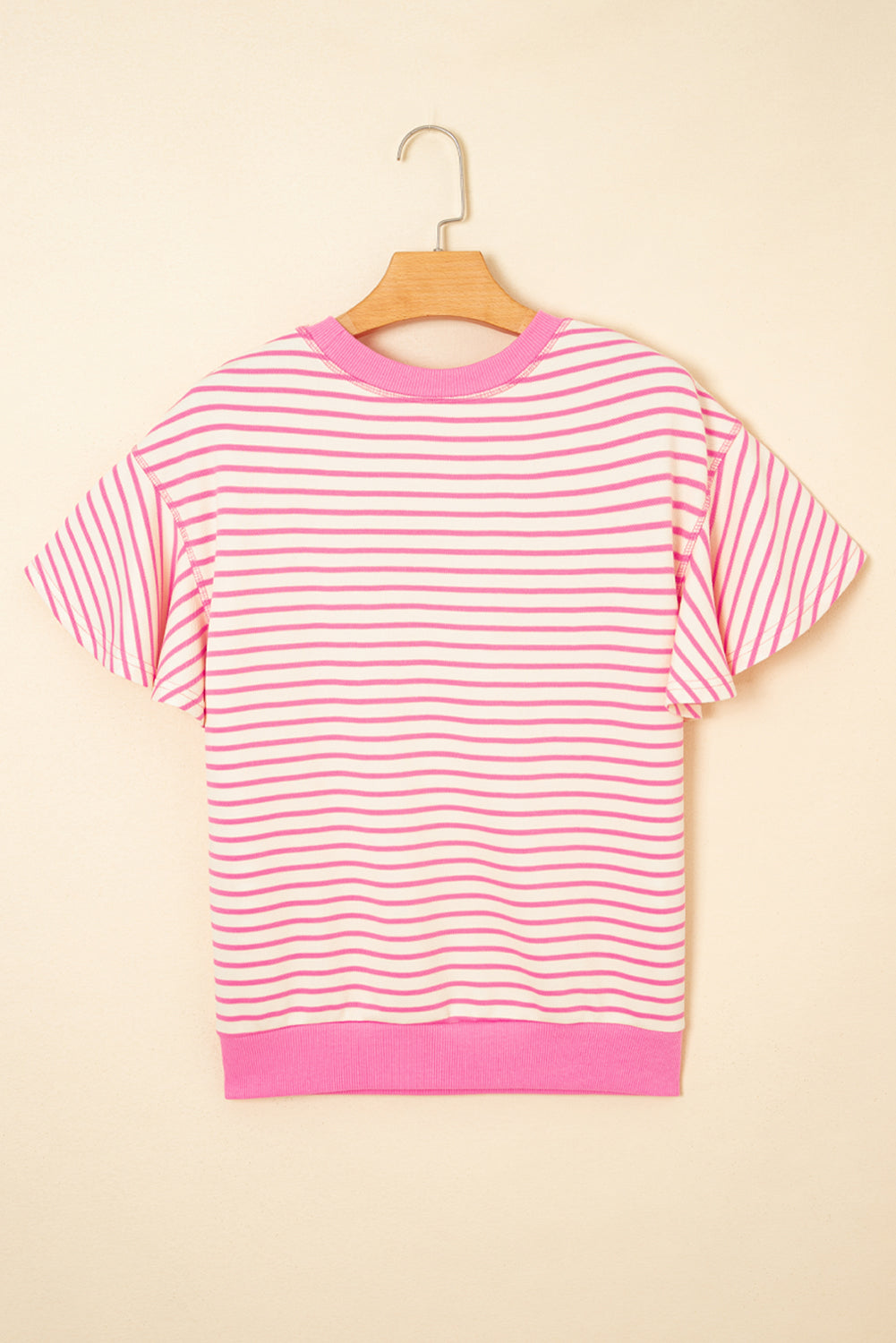 Stripe Contrast Detail Ruffle Short Sleeve Top