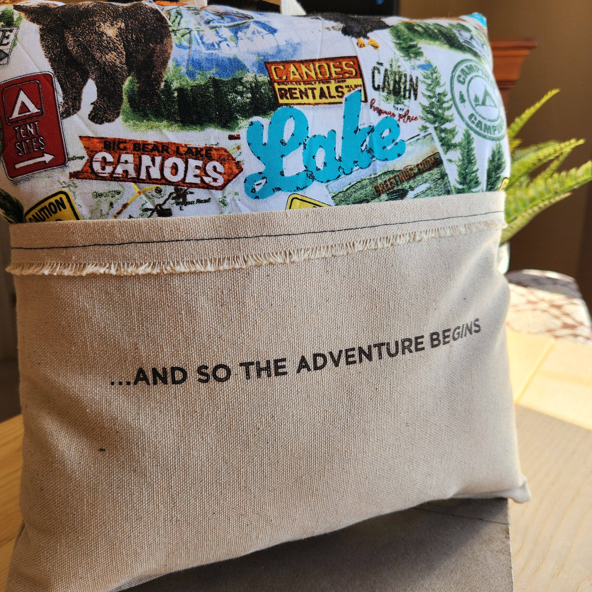 And So the Adventure Begins, Reading Pillow, camping