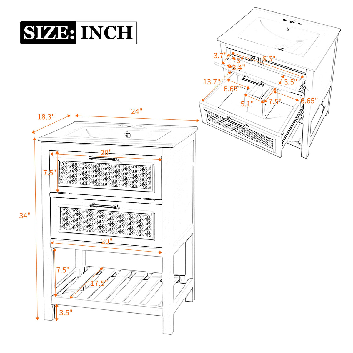 24" Bathroom Vanity with Integrated Ceramic Sink