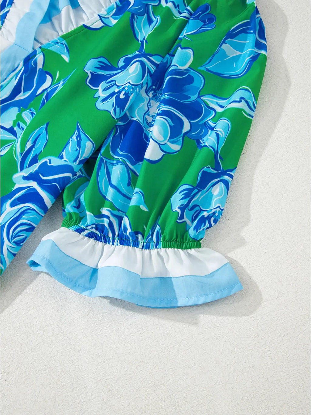 Floral Frilled V Neck Short Sleeve Blouse