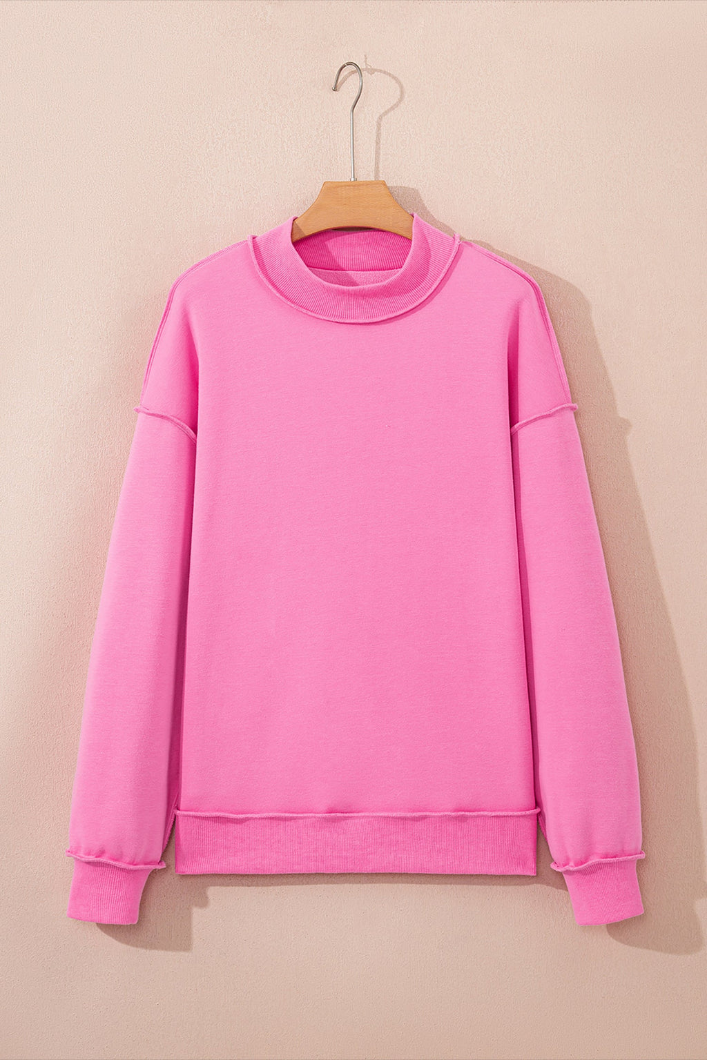Bright Pink Oversize Drop Shoulder Reversible Mock Neck Sweatshirt