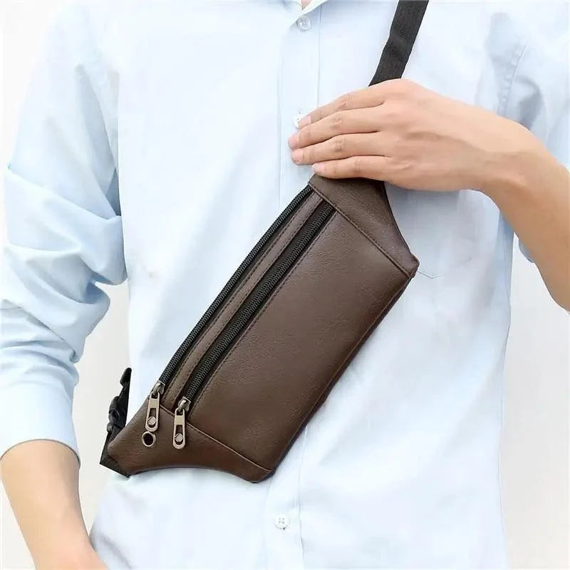 Elegant New Black Mens Leather Waist Bag Adjustable Strap Outdoors  Fanny Pack Comfortable Luxury Design For Men