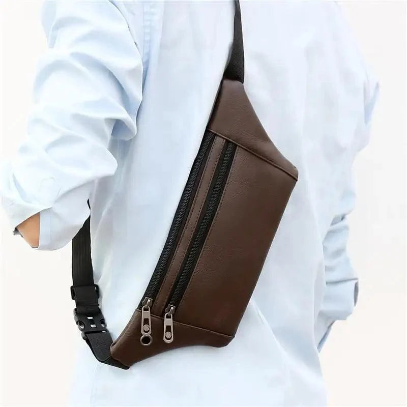 Elegant New Black Mens Leather Waist Bag Adjustable Strap Outdoors  Fanny Pack Comfortable Luxury Design For Men