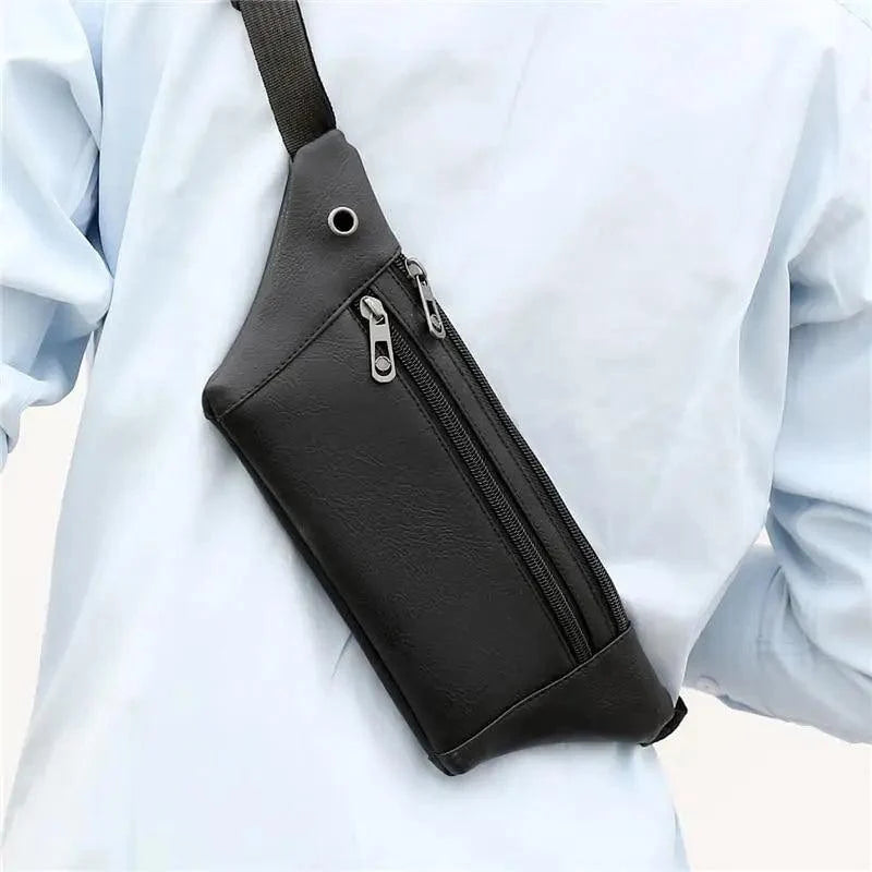 Elegant New Black Mens Leather Waist Bag Adjustable Strap Outdoors  Fanny Pack Comfortable Luxury Design For Men