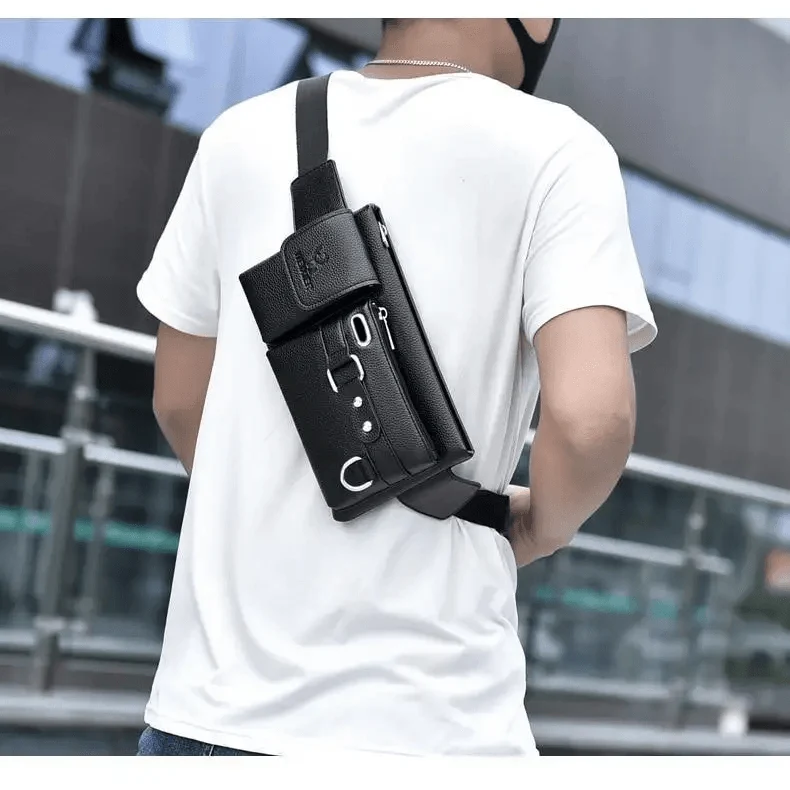 Elegant New Black Mens Leather Waist Bag Adjustable Strap Outdoors  Fanny Pack Comfortable Luxury Design For Men