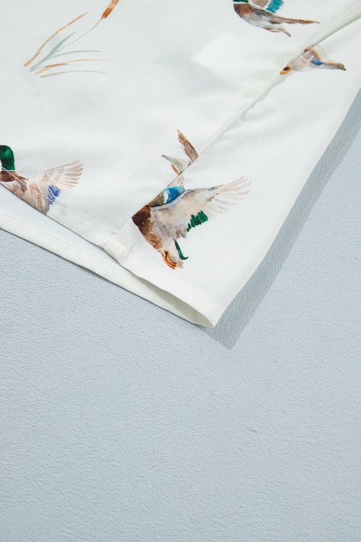 White Mallard Printed Button Flap Pocket Short Sleeve Shirt