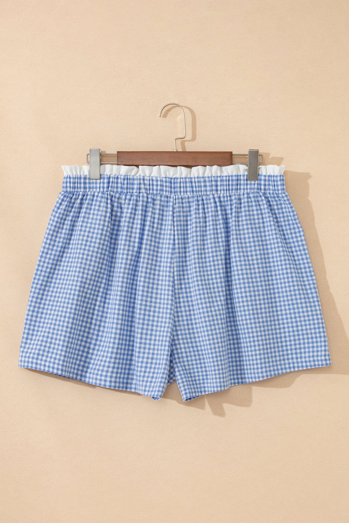 Plus Size Gingham Plaid Ruffle Contrast Trim Shorts