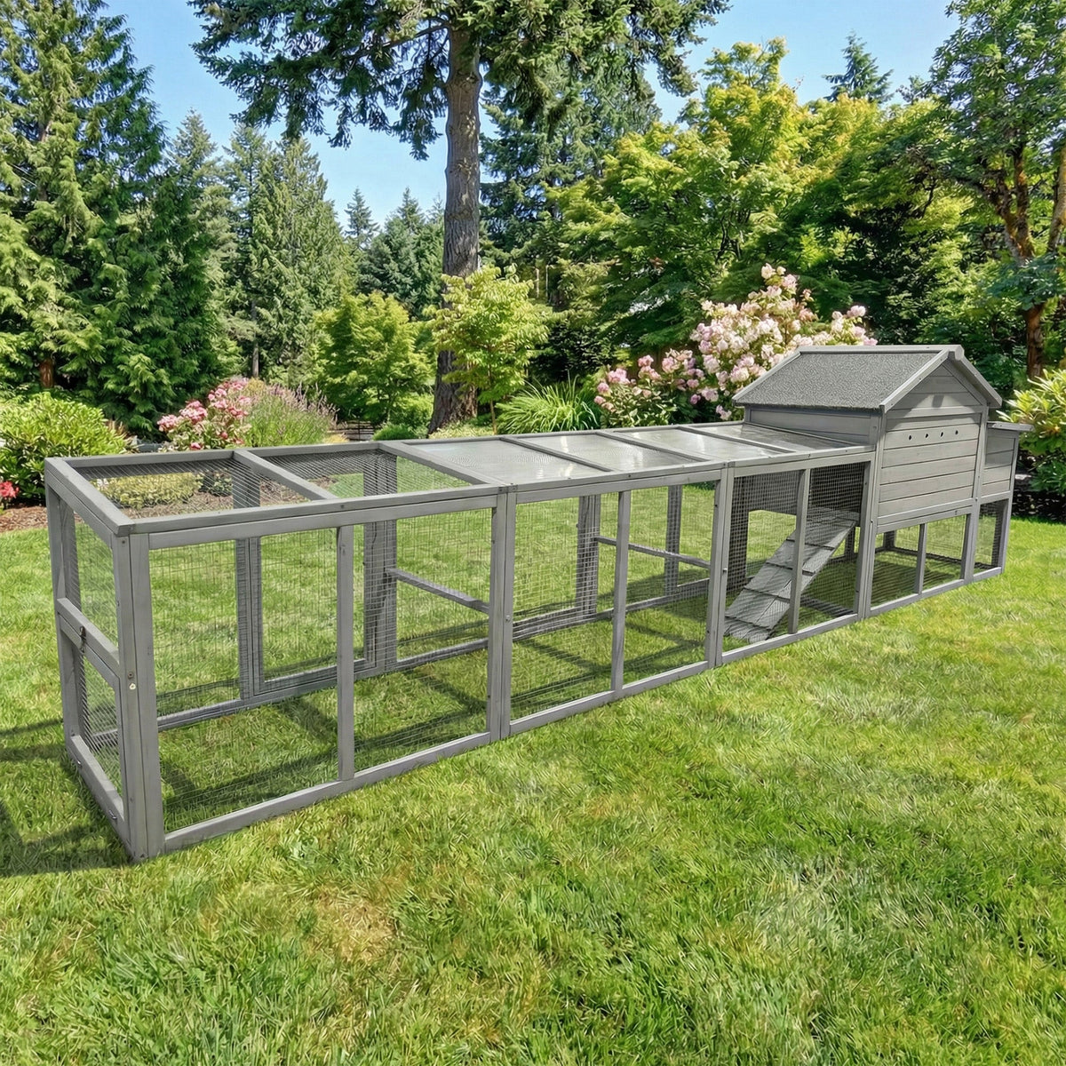 141" Gray Large Wooden Chicken Coop