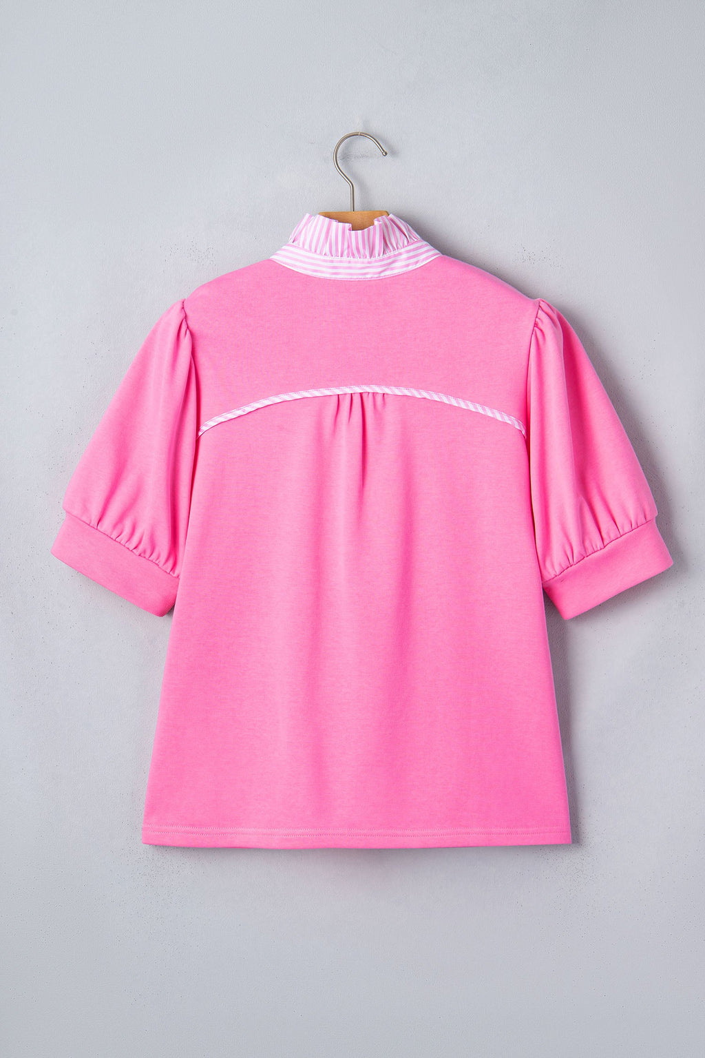 Stripe Frilled Collar Short Sleeve Blouse
