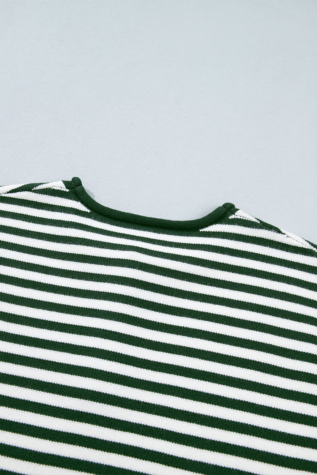 Green Stripe Striped Button Placket Drop Shoulder Long Sleeve Sweater