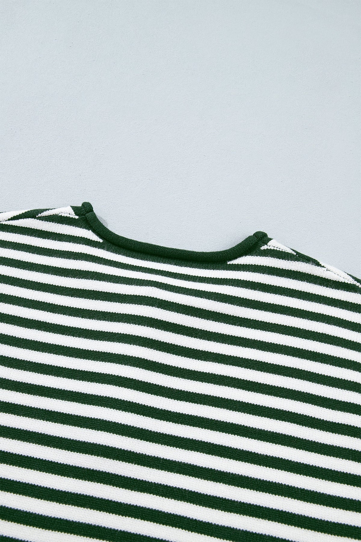 Green Stripe Striped Button Placket Drop Shoulder Long Sleeve Sweater