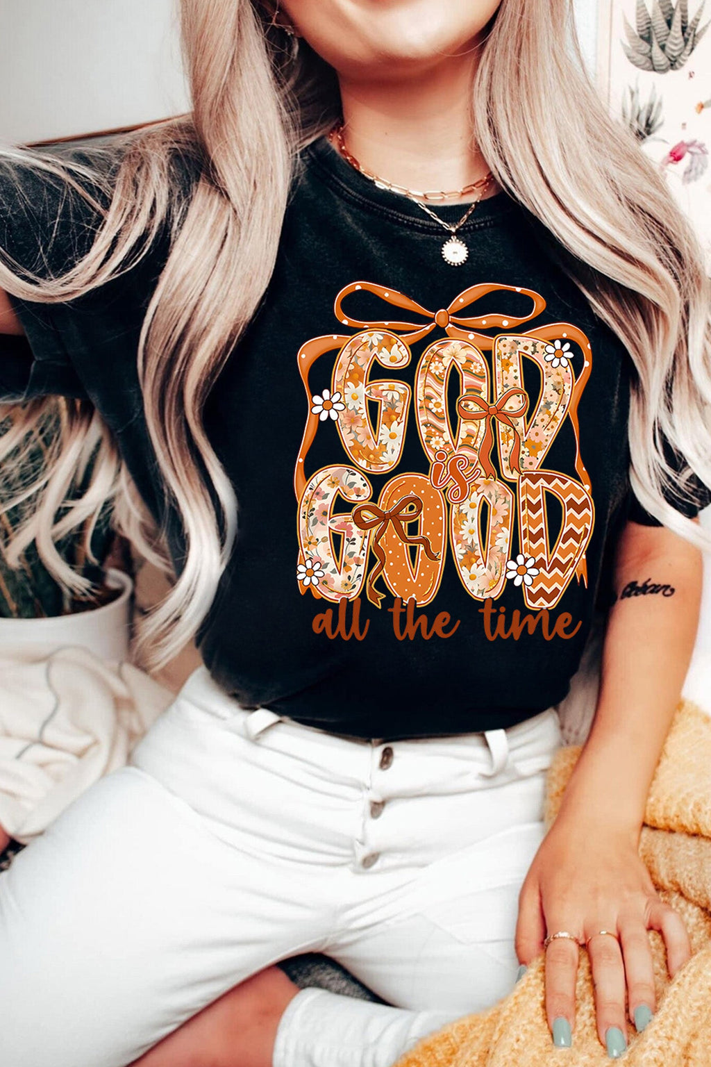 Black GOD IS GOOD Thanksgiving Theme Print Custom Graphic Tee