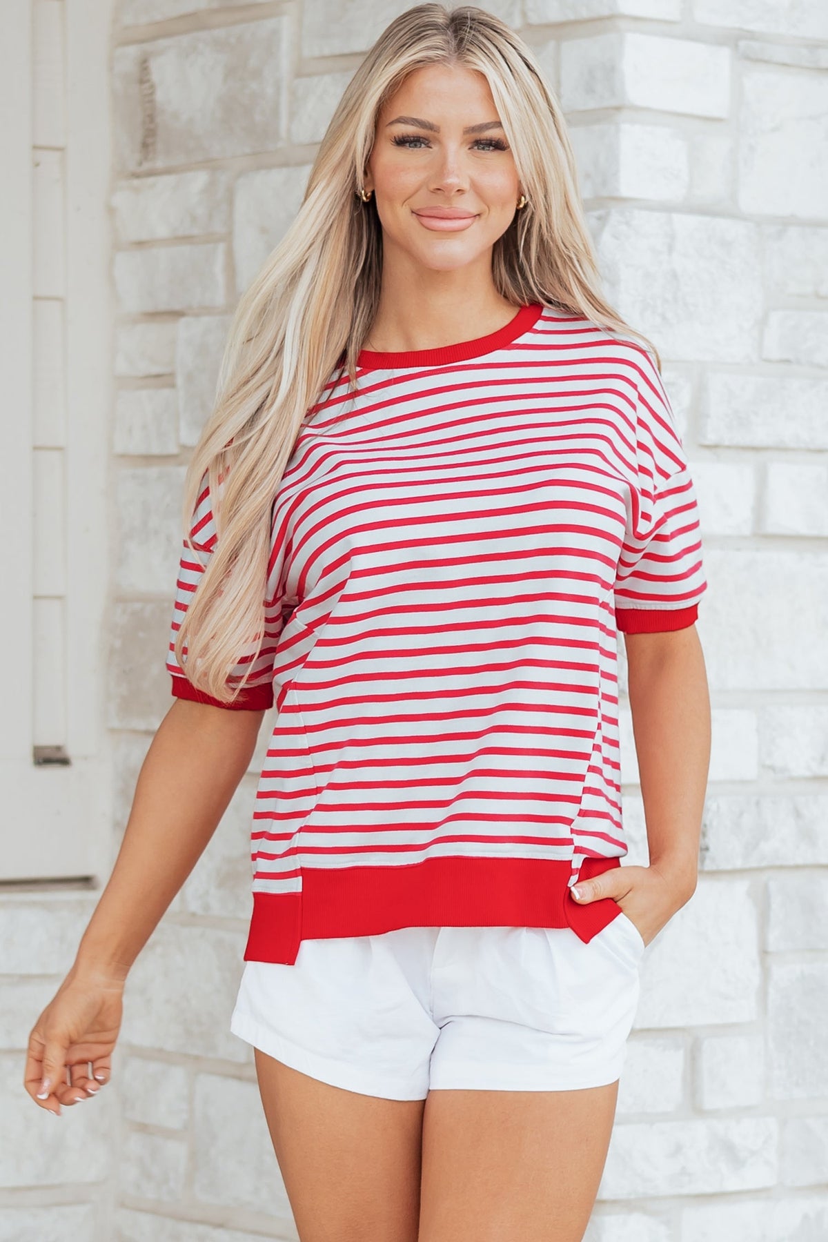 Stripe Drop Shoulder Short Sleeve T-Shirt