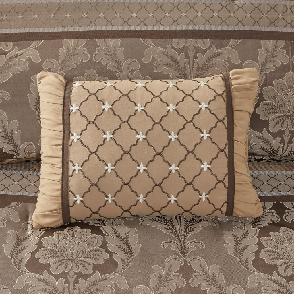 7 Piece Jacquard Comforter Set Brown/Gold King