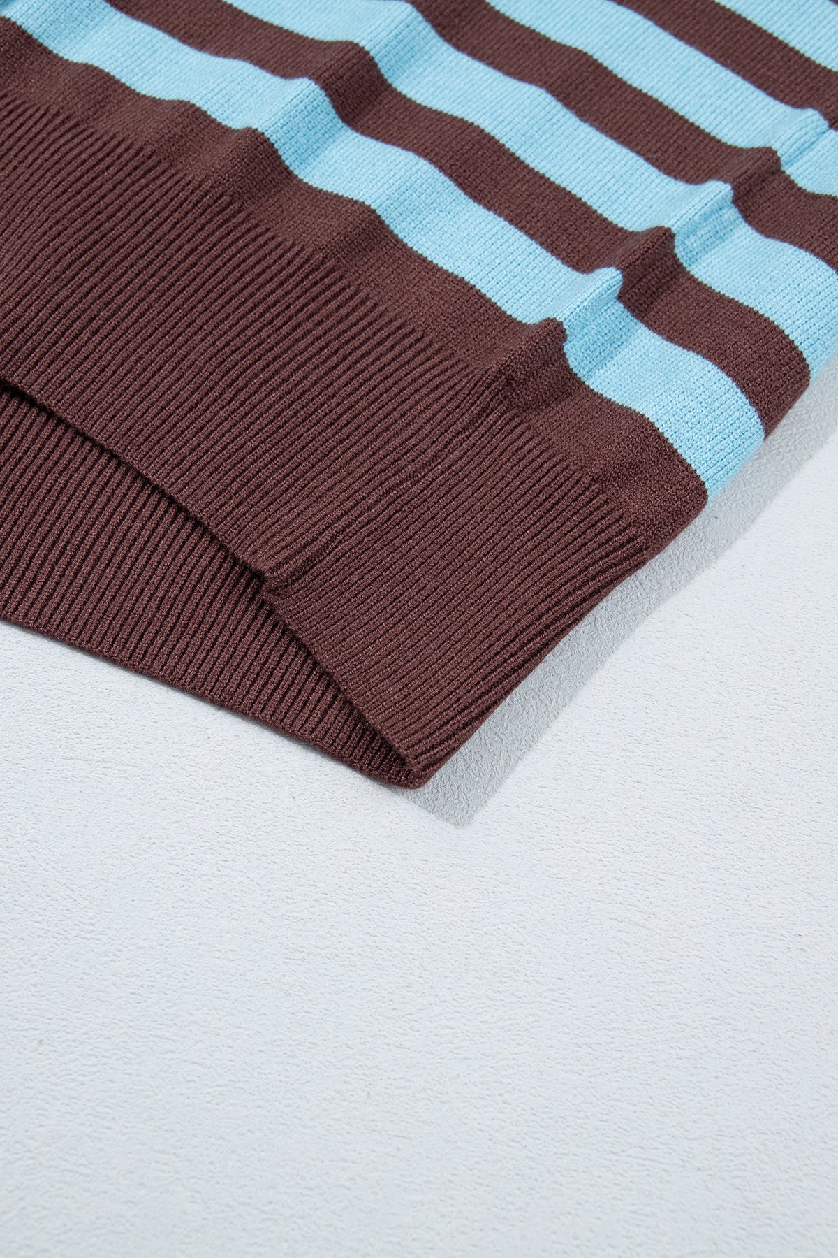 Brown Stripe Color Block Loose Crew Neck Cuffed Sweater