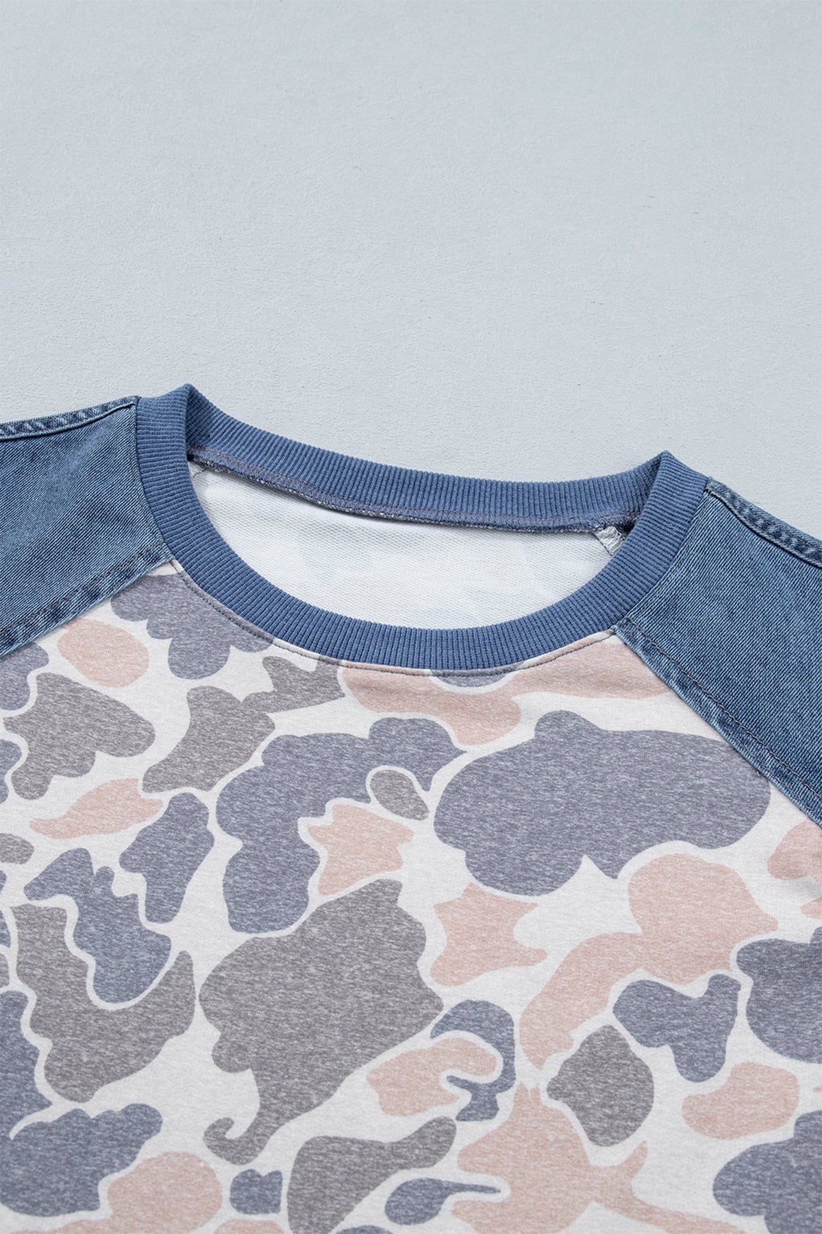 Camo Colorblock Denim Raglan Short Sleeve Tee