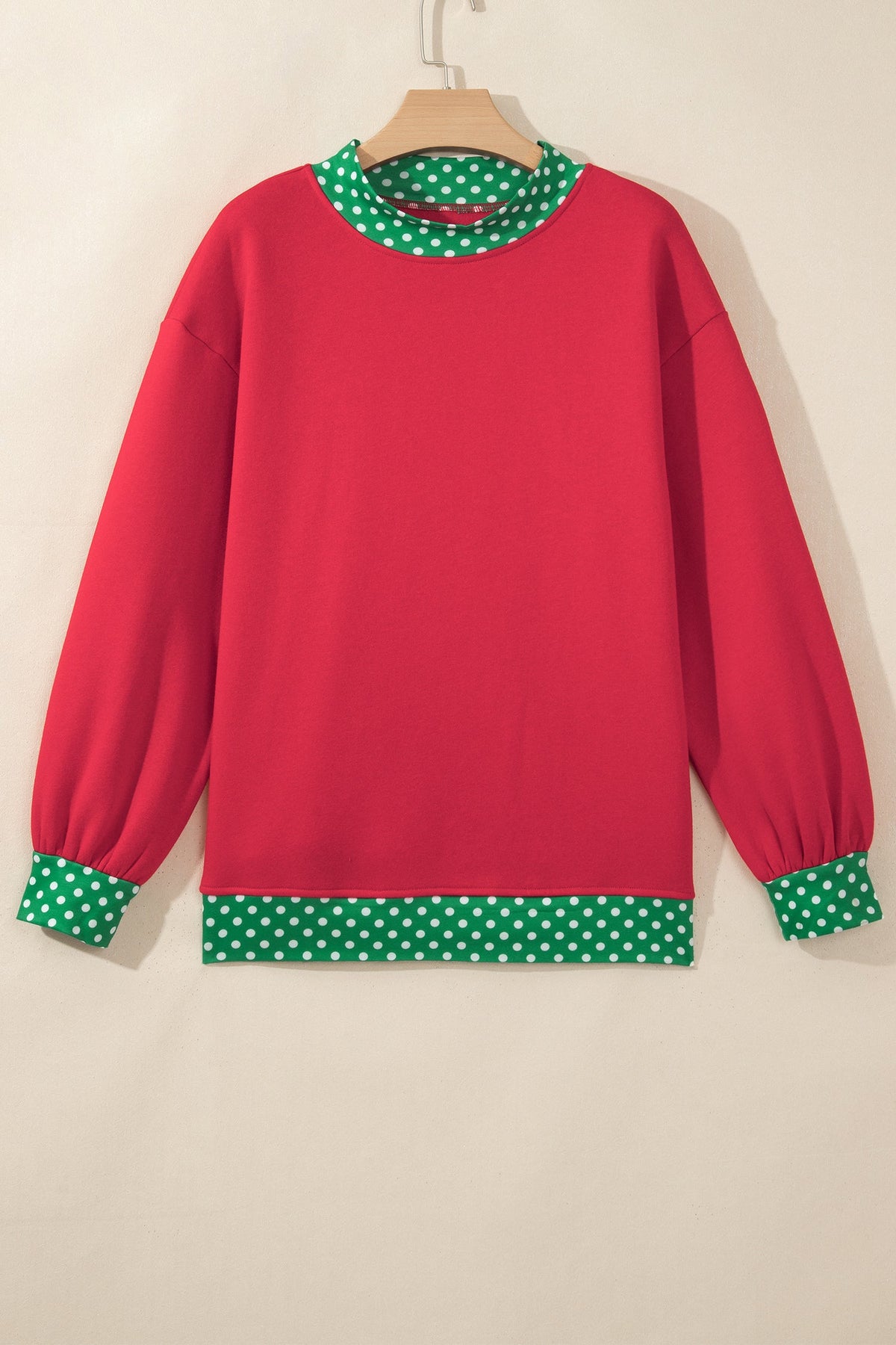 Brown Colorblock Polka Dot Contrast Trim Oversized Sweatshirt