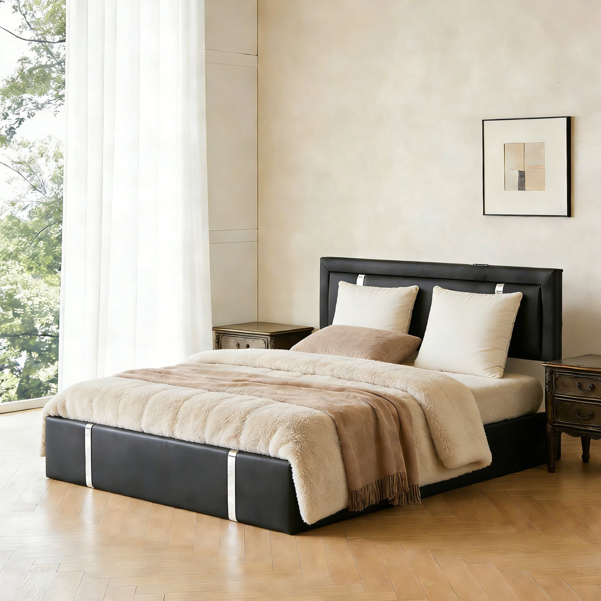 Full Size Lift Up Storage Bed Frame with LED Headboard