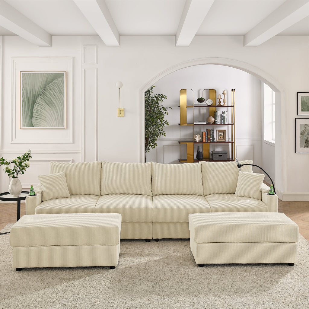U-Shaped Couch with Storage and 2 Ottomans