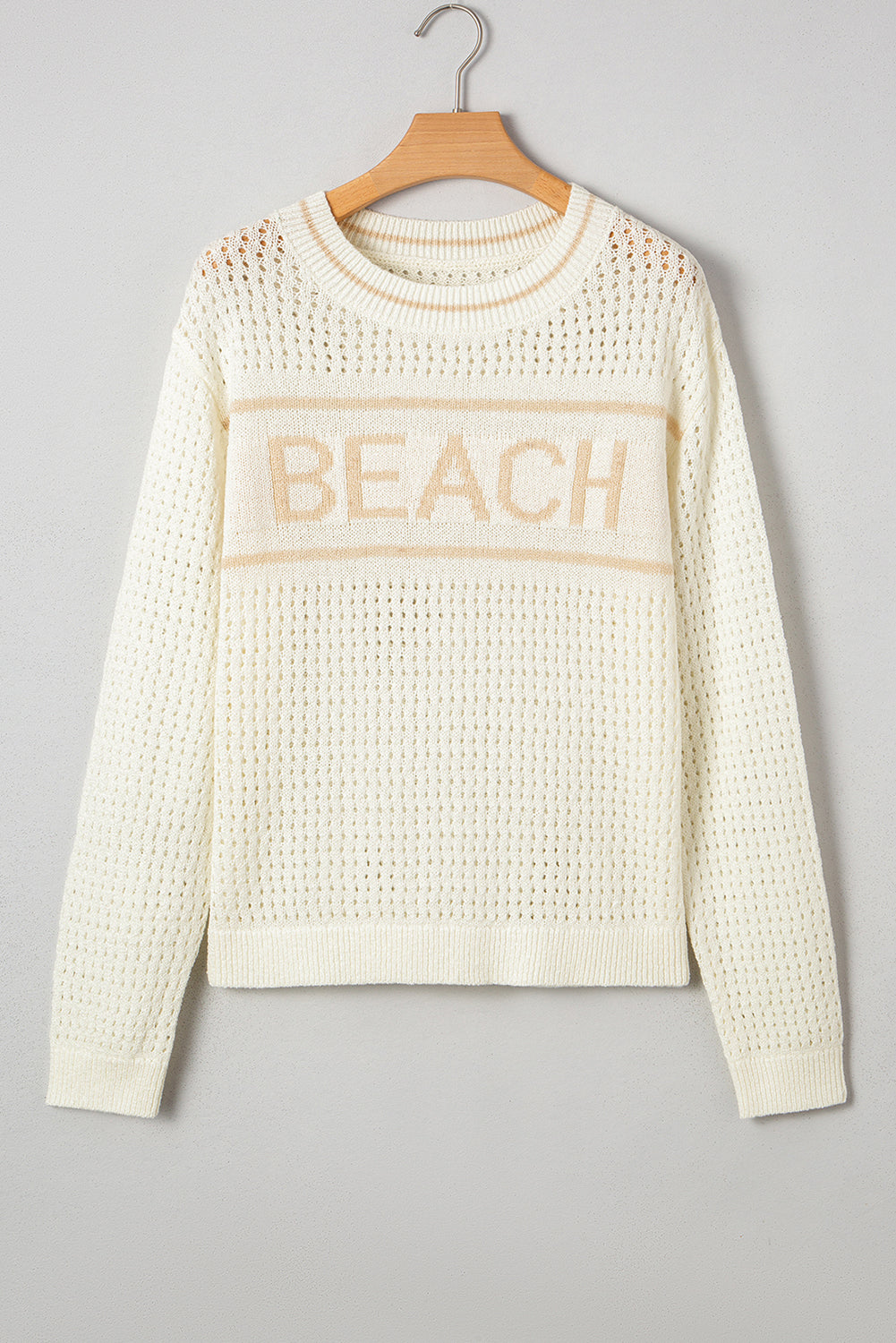 White BEACH Hollow Out Knitted Lightweight Dolman Sweater