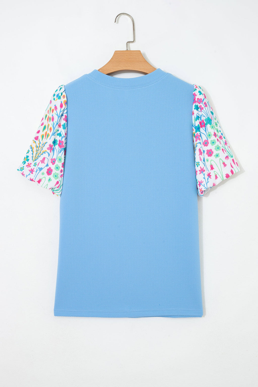 Floral Patchwork Bubble Sleeve Textured Blouse