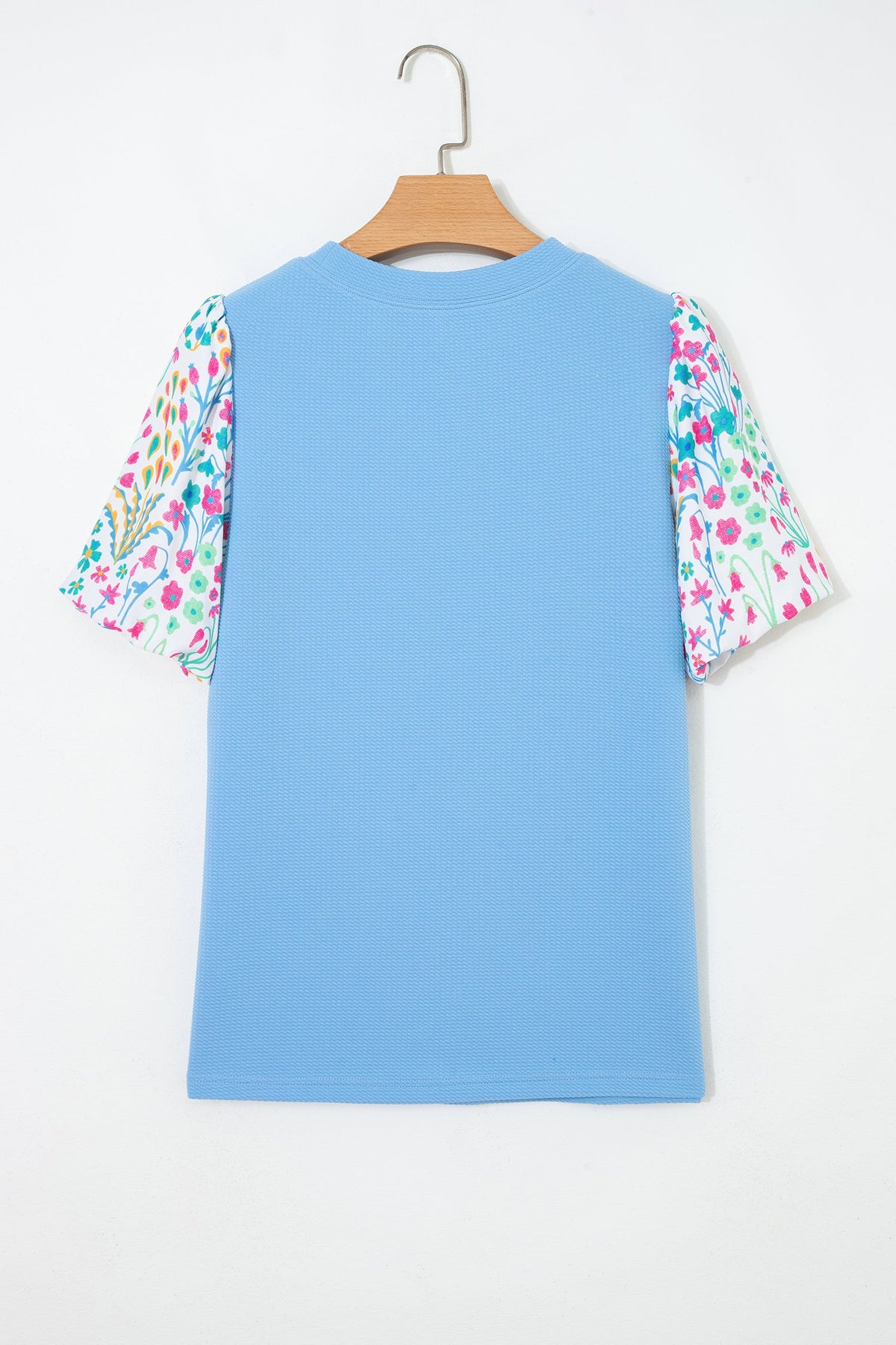 Floral Patchwork Bubble Sleeve Textured Blouse