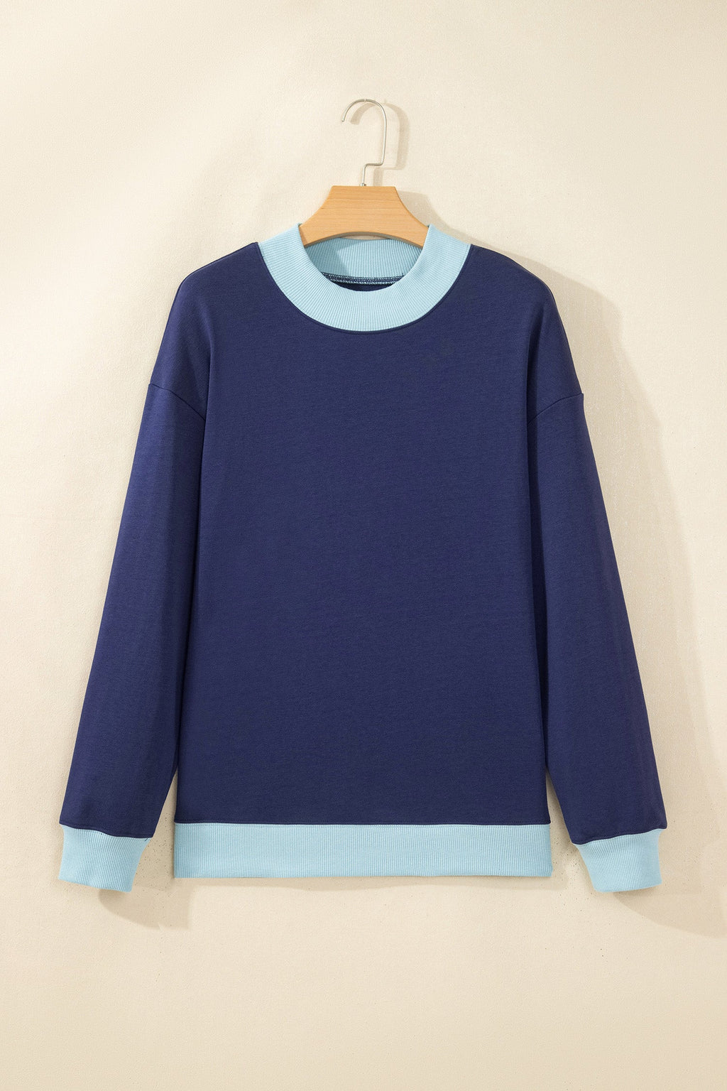 Pink Colorblock Trim Crewneck Long Sleeve Pullover Sweatshirt