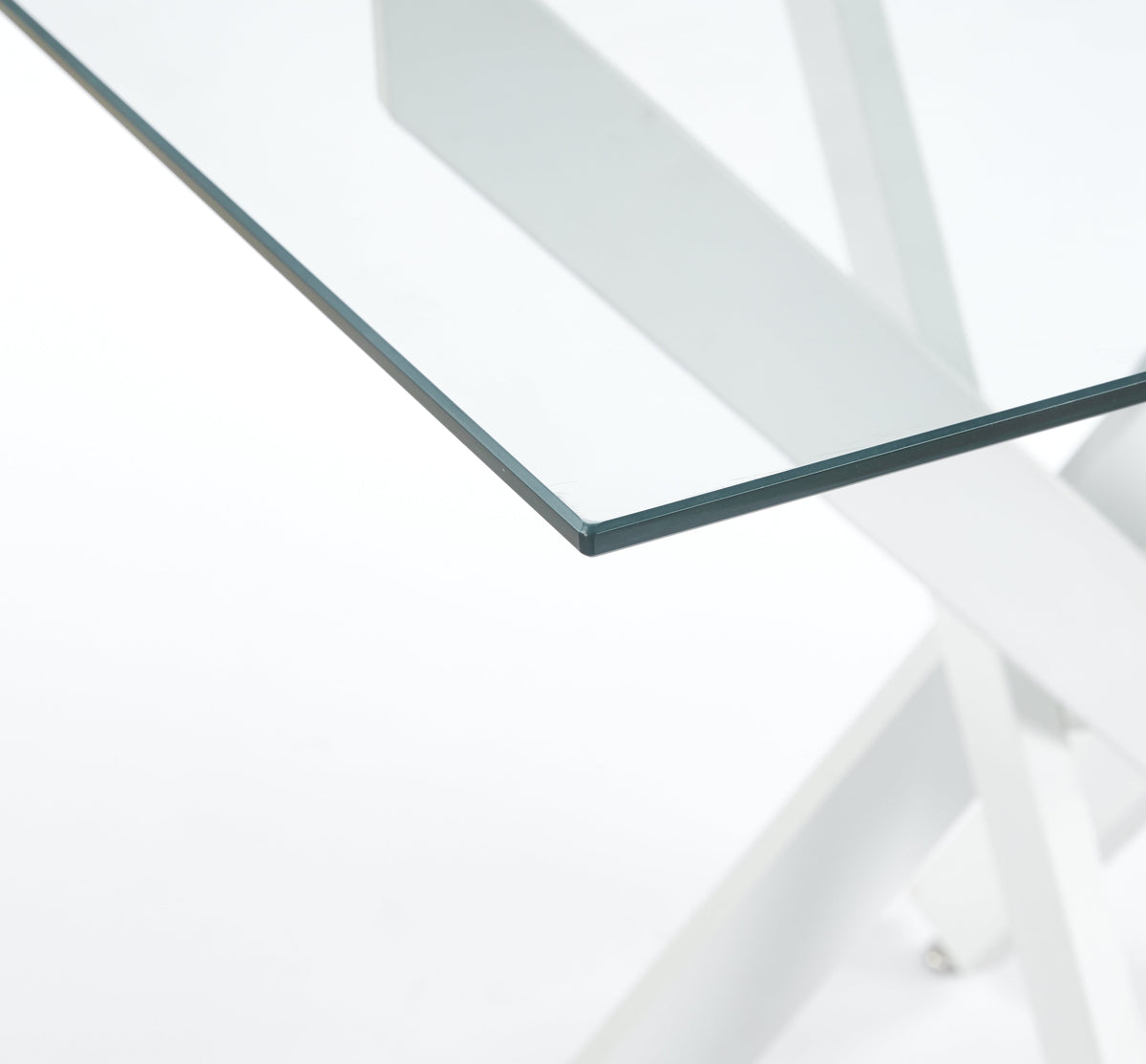 Modern Glass Dining Table with Cross Metal Legs