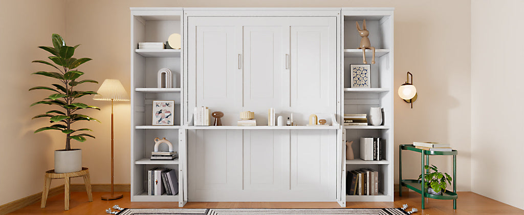 Queen Size Murphy Bed with Desk and Bookshelf