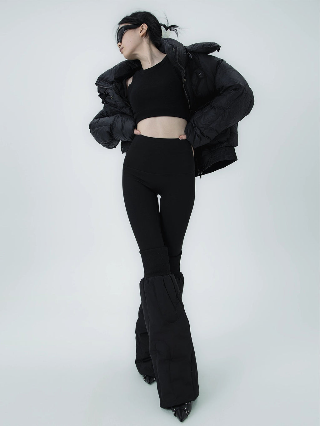 Black Down-filled Thick Warm Wide-leg Leg Warmers