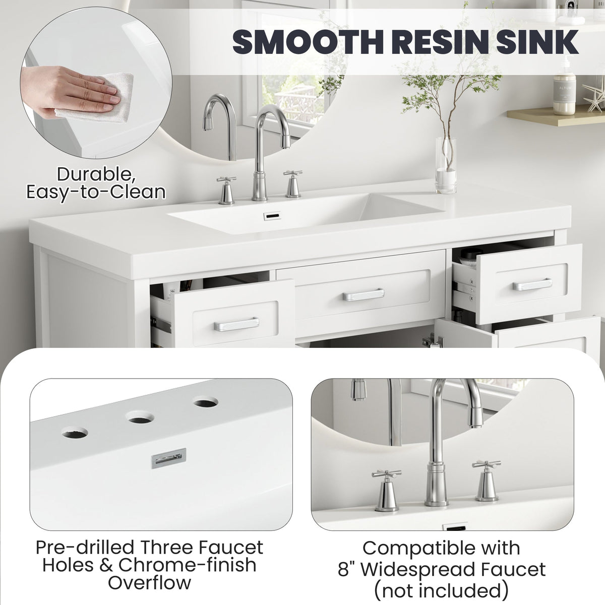 48" Resin Basin for Bathroom Vanity