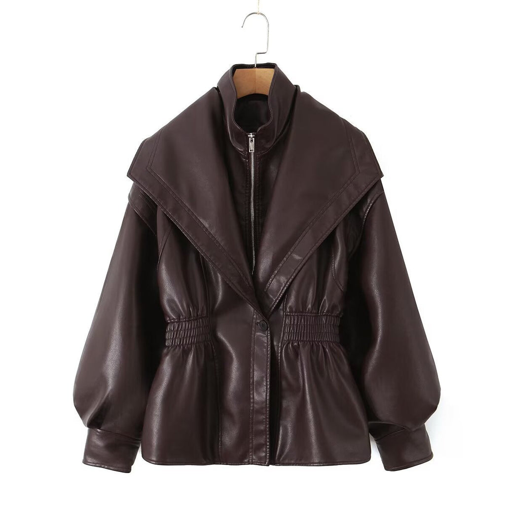 Turn-down Collar Loose Leather Jacket Womens Top