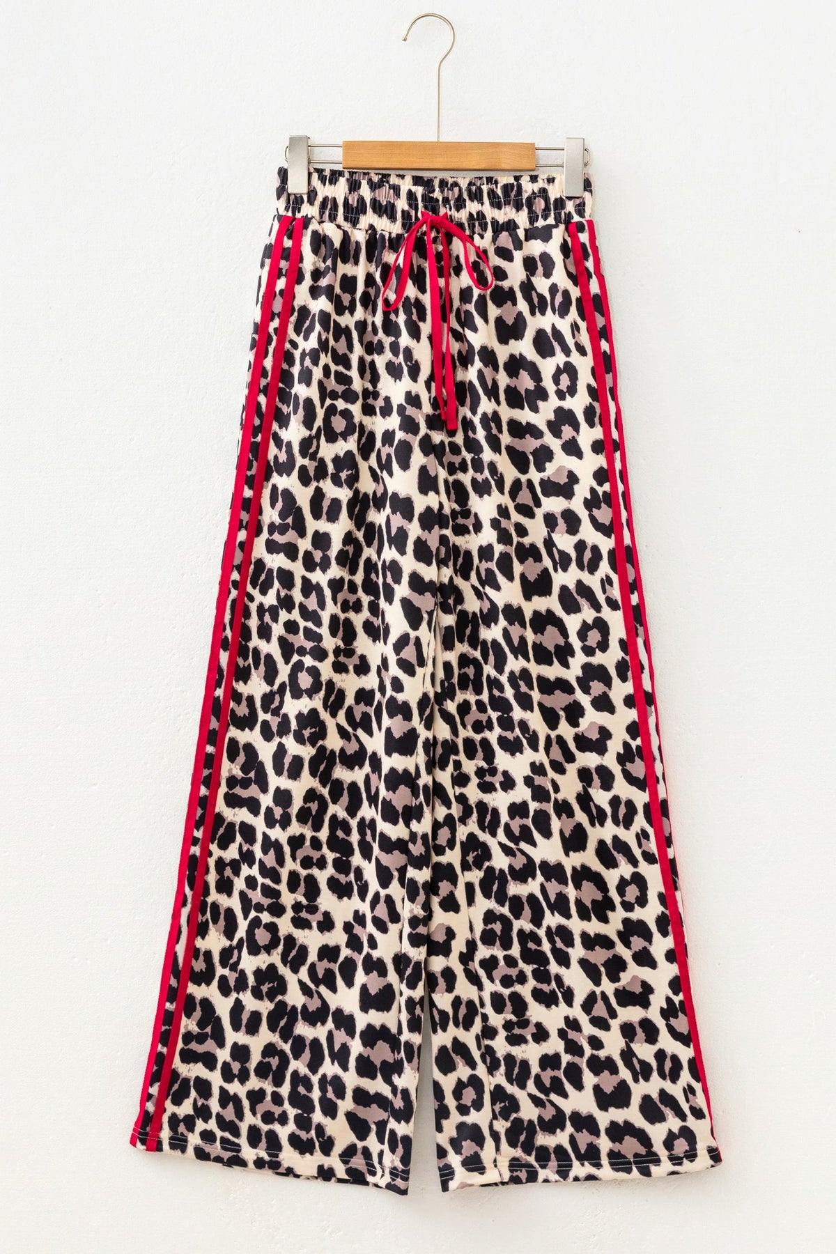 Leopard Tie Waist Contrast Detail Casual Pants