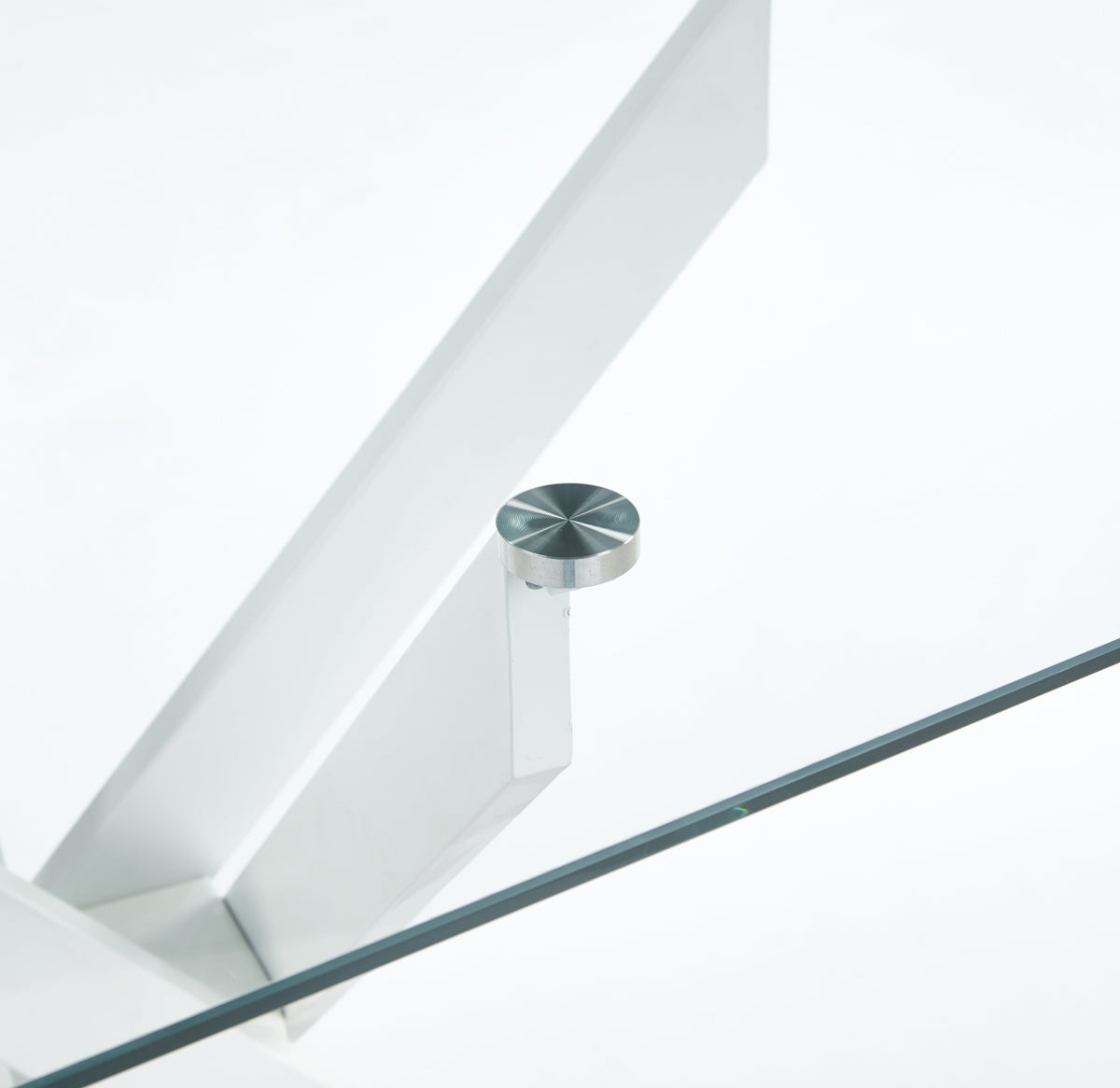 Modern Glass Dining Table with Cross Metal Legs