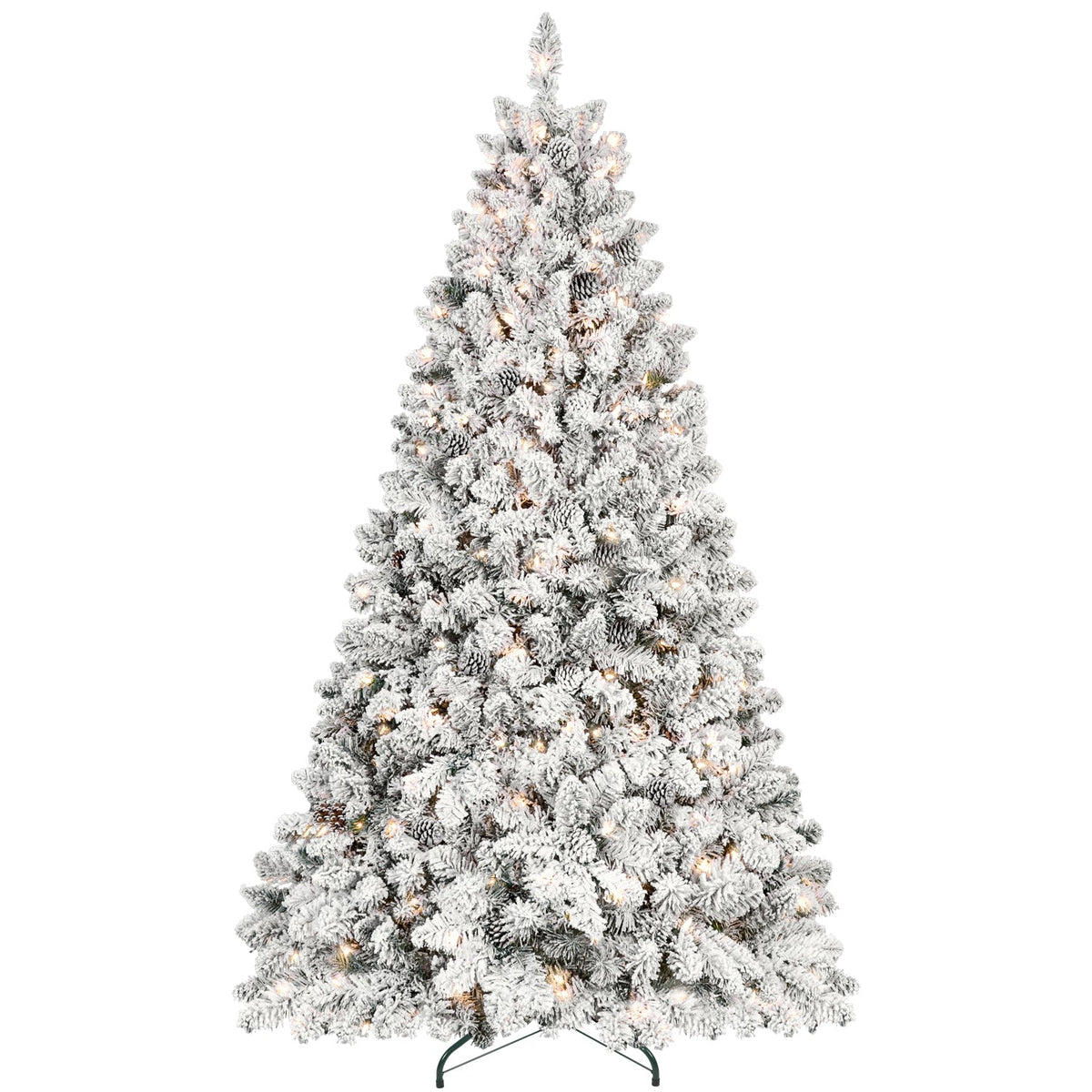 8FT Flocked Christmas Tree with 700 UL Lights and 54 Pine Cones