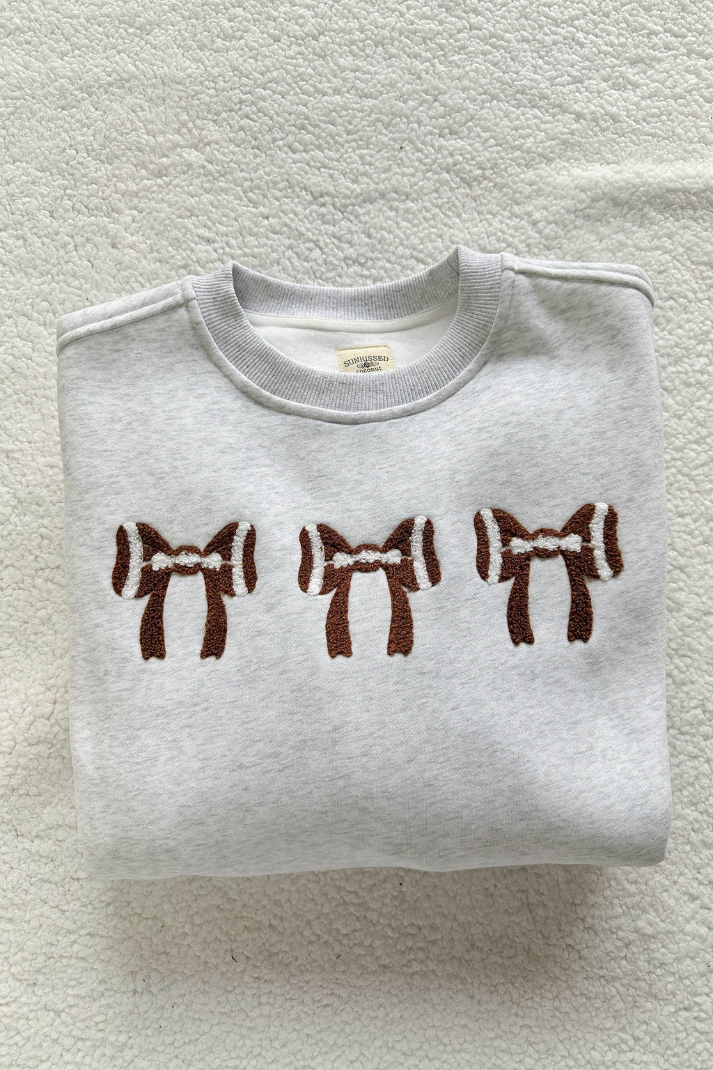 Gray Chenille Embroidered Rugby Bow Game Day Oversized Sweatshirt