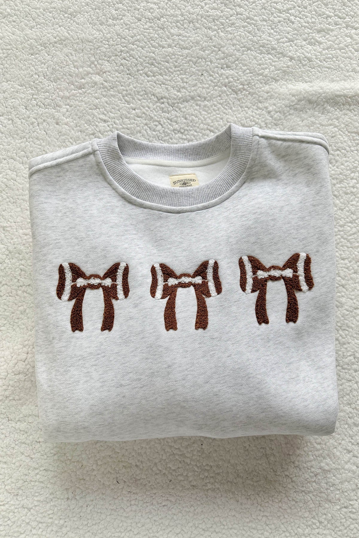 Gray Chenille Embroidered Rugby Bow Game Day Oversized Sweatshirt