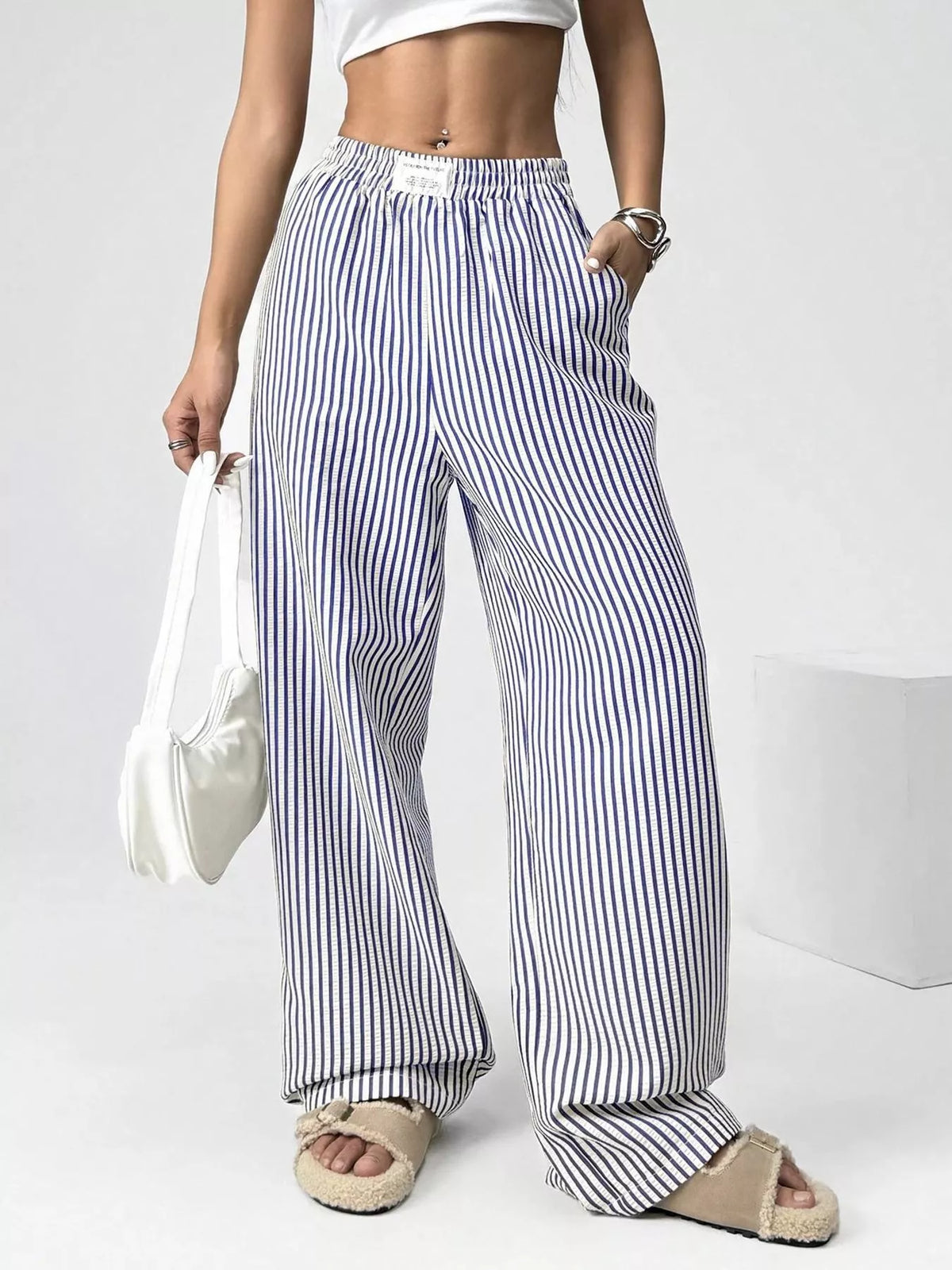 Striped High-Waisted Wide Leg Pants