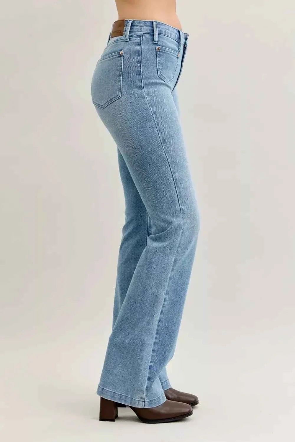 Mid Rise Bootcut Jeans W/ Contrast Wash & Front Patch Pockets by Judy Blue