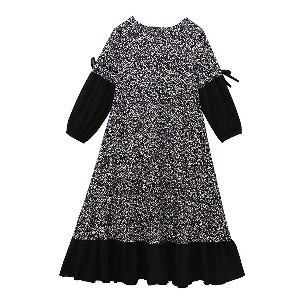 Girls Patchwork Floral Kid Abaya 2-Piece Set(MKG012)