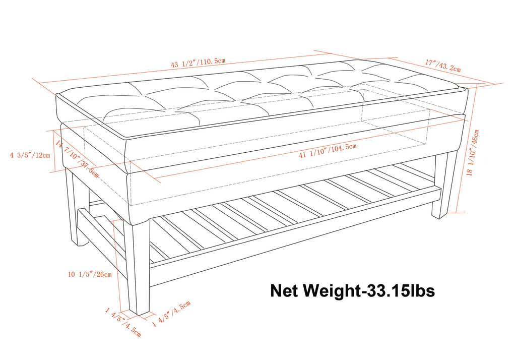 Cosmopolitan Storage Ottoman Bench with Open Bottom - Stone