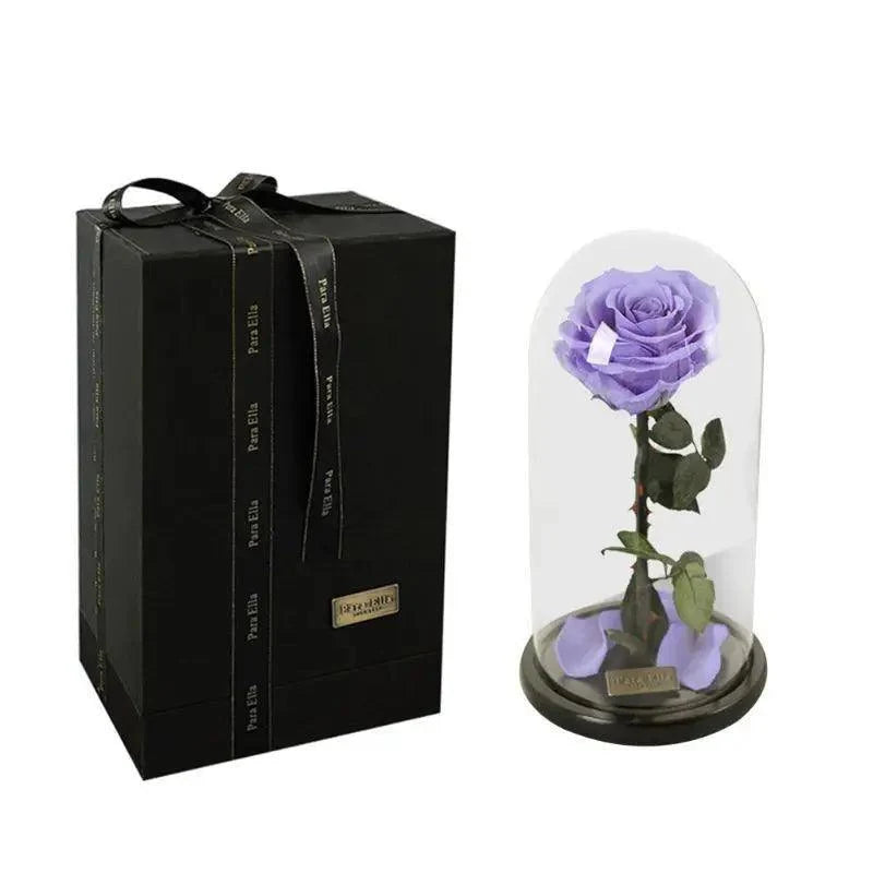 Handmade Preserved Enchanted Rose With Glass Dome on Wood Base - Rose for Christmas ,Valentine's Day